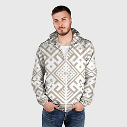 Ветровка с капюшоном мужская Славянские узоры в бежевом цвете, цвет: 3D-белый — фото 2