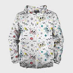 Ветровка с капюшоном мужская Паттерн с черепами и геометрическими фигурами на Х, цвет: 3D-белый