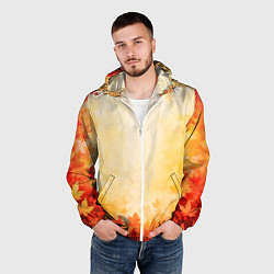 Ветровка с капюшоном мужская Жёлто-красный осенний, цвет: 3D-белый — фото 2