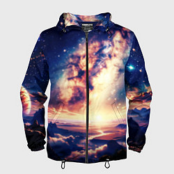 Ветровка с капюшоном мужская Фантастический рассвет, цвет: 3D-черный