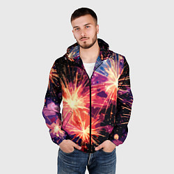 Ветровка с капюшоном мужская Абстракция стилизованный салют, цвет: 3D-черный — фото 2