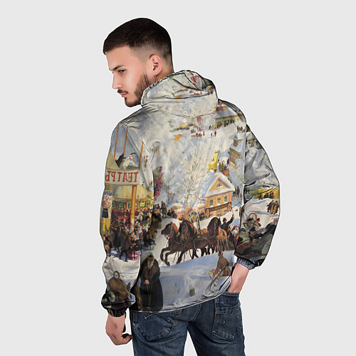 Мужская ветровка Русская тройка зимой - картина Масленица Кустодиев / 3D-Белый – фото 4