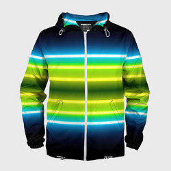 Ветровка с капюшоном мужская Neon multicolored lines, цвет: 3D-белый