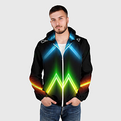 Ветровка с капюшоном мужская Neon multicolored lines, цвет: 3D-белый — фото 2