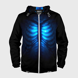 Ветровка с капюшоном мужская Душа синяя - позвоночник и рёбра просвечиваются, цвет: 3D-белый
