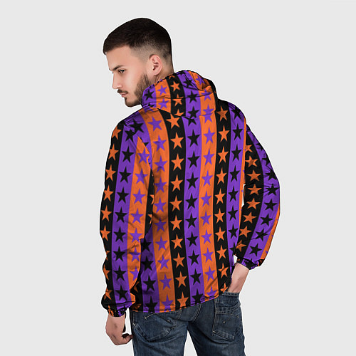 Мужская ветровка Звёзды Хэллоуина паттерн полосатый / 3D-Белый – фото 4