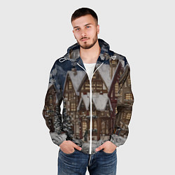 Ветровка с капюшоном мужская Новогодние дома, цвет: 3D-белый — фото 2