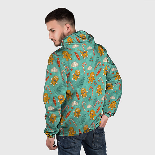 Мужская ветровка Новогодний паттерн печенье с конфетами / 3D-Белый – фото 4