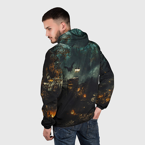 Мужская ветровка Ночь тыкв и теней / 3D-Белый – фото 4