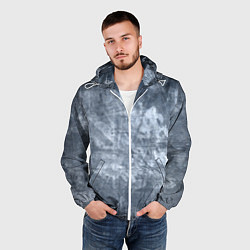 Ветровка с капюшоном мужская Абстракция - gray-blue, цвет: 3D-белый — фото 2