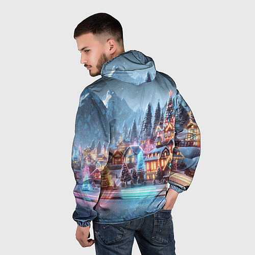 Мужская ветровка Городок в новогодних огоньках / 3D-Белый – фото 4