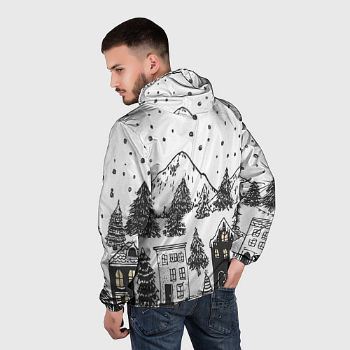 Мужская ветровка Заснеженный черно-белый город / 3D-Белый – фото 4