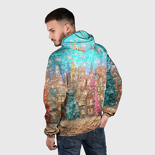 Мужская ветровка Новогодний город в блестках / 3D-Белый – фото 4