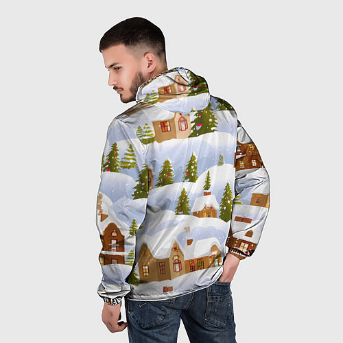 Мужская ветровка Новогодние домики и елочки / 3D-Белый – фото 4