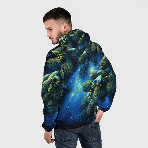 Мужская ветровка Новогодние ветки елки / 3D-Белый – фото 4