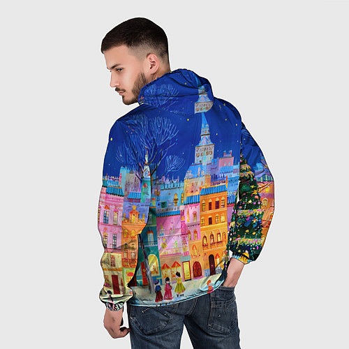 Мужская ветровка Разноцветные новогодние домики / 3D-Белый – фото 4