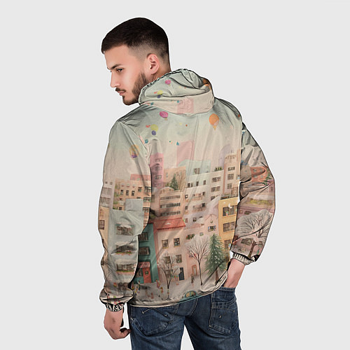 Мужская ветровка Объемный новогодний город / 3D-Белый – фото 4