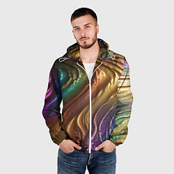 Ветровка с капюшоном мужская Сморщенные складочки жидкости, цвет: 3D-белый — фото 2