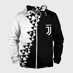 Ветровка с капюшоном мужская Juventus черно белая геометрия текстура, цвет: 3D-белый