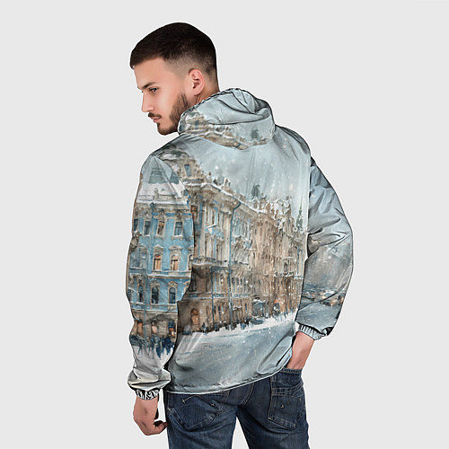 Мужская ветровка Снежный день в Санкт-Петербурге / 3D-Белый – фото 4