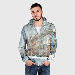 Ветровка с капюшоном мужская Снежный день в Санкт-Петербурге, цвет: 3D-белый — фото 2