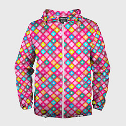 Ветровка с капюшоном мужская Разноцветный цветочный узор ретро, цвет: 3D-белый