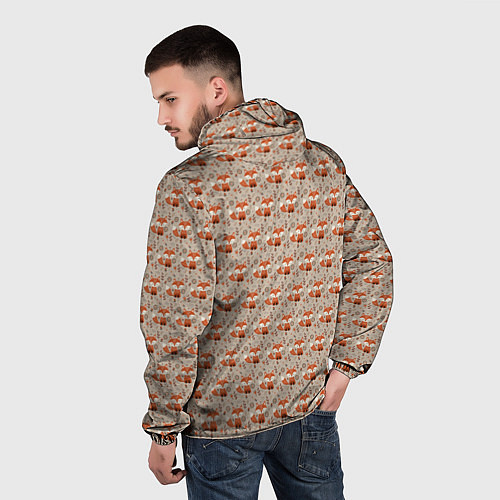 Мужская ветровка Лиса сидит среди цветов и листьев / 3D-Белый – фото 4