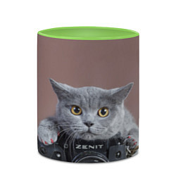 Кружка 3D Котик фотограф, цвет: 3D-белый + светло-зеленый — фото 2