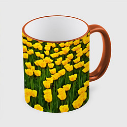 Кружка 3D Жёлтые тюльпаны, цвет: 3D-оранжевый кант