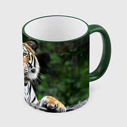Кружка 3D Тигр в джунглях, цвет: 3D-зеленый кант
