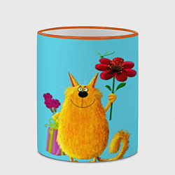 Кружка 3D Кот с цветком, цвет: 3D-оранжевый кант — фото 2