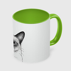 Кружка 3D David Bowie: Grumpy cat, цвет: 3D-белый + светло-зеленый