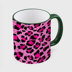 Кружка 3D Розовый леопард, цвет: 3D-зеленый кант