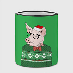 Кружка 3D New Year: Hipster Piggy, цвет: 3D-черный кант — фото 2