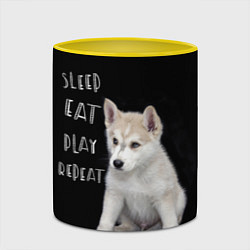 Кружка 3D Sleep Eat Play Repeat Хаски щенок, цвет: 3D-белый + желтый — фото 2