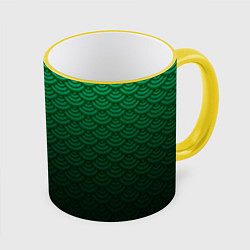 Кружка 3D Узор зеленая чешуя дракон, цвет: 3D-желтый кант
