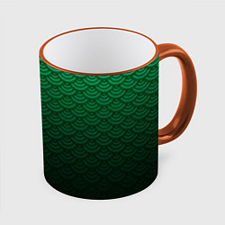 Кружка 3D Узор зеленая чешуя дракон, цвет: 3D-оранжевый кант