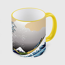 Кружка 3D The great wave off kanagawa, цвет: 3D-желтый кант