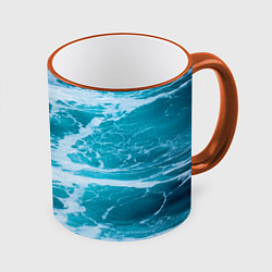 Кружка 3D Вода волны пена море, цвет: 3D-оранжевый кант