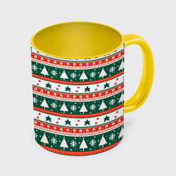Кружка 3D Новогодний орнамент, цвет: 3D-белый + желтый