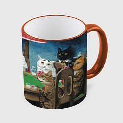 Кружка 3D Коты играют в покер, цвет: 3D-оранжевый кант