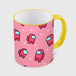 Кружка 3D Among Us - Розовый цвет, цвет: 3D-желтый кант