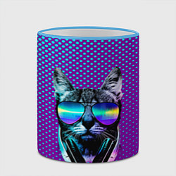 Кружка 3D Кот очки наушники модный, цвет: 3D-небесно-голубой кант — фото 2