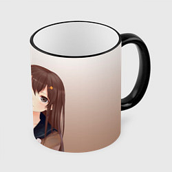 Кружка 3D Девочка и белый кот аниме, цвет: 3D-черный кант