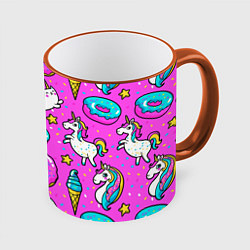 Кружка 3D Единороги с пончиками, цвет: 3D-оранжевый кант