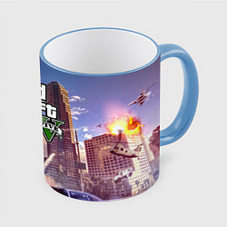 Кружка 3D ЭКШЕН Grand Theft Auto V, цвет: 3D-небесно-голубой кант