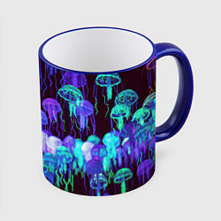 Кружка 3D Неоновые медузы, цвет: 3D-синий кант