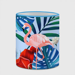Кружка 3D Фламинго в папоротнике, цвет: 3D-небесно-голубой кант — фото 2