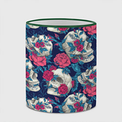 Кружка 3D Реалистичные черепа с розами, цвет: 3D-зеленый кант — фото 2