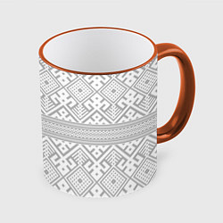 Кружка 3D Русские народные узоры, цвет: 3D-оранжевый кант